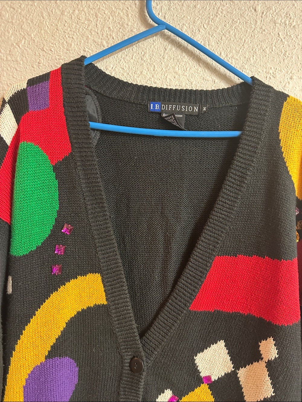 IB Diffusion Black Multicolor V-Neck Cardigan Sweater